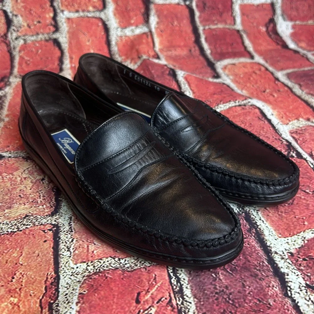 Vintage BRAGANO- BLACK Soft LEATHER Loafer made in ITALY Men's 10 M